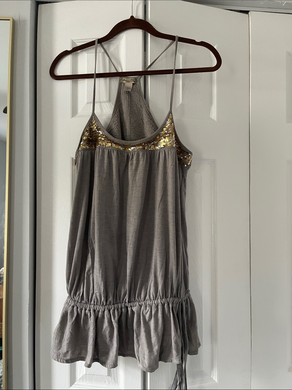 American Rag Cie Gray Gold Sequin Halter Top Size L
